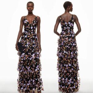 Dress The Population Lorain Gown Black Multi Purple Floral Sleeveless Maxi Dress